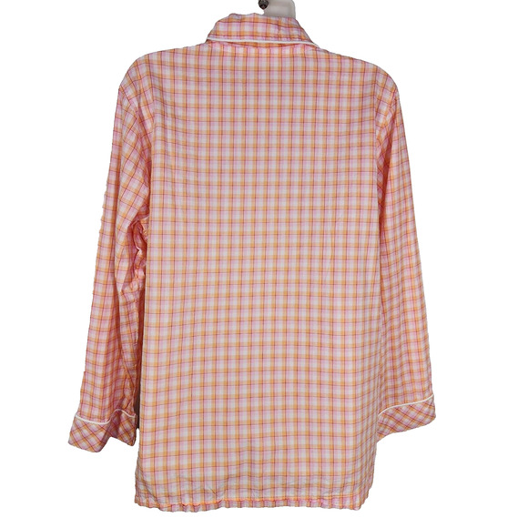 Victoria's Secret Pajama Top Small Mayfair Button Pink Orange Plaid Check PJ - Picture 2 of 12